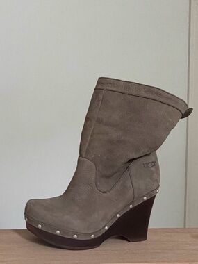 UGG Taupe Suede Studded Wedge Boot